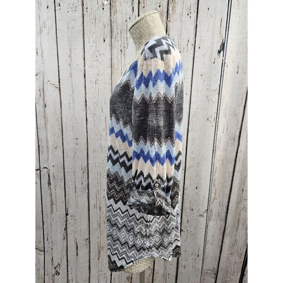 ALK Women's S David Cline Chevron Roll Tab Sleeve V-Neck Tuni Blouse Shirt Top - Picture 2 of 6